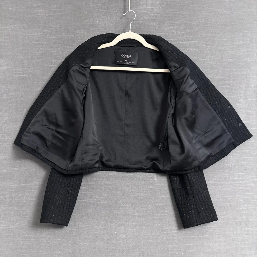 Goelia Jacket XL 12 Black Cropped Blazer Wool Blend Gold Sparkle Career Cocktail